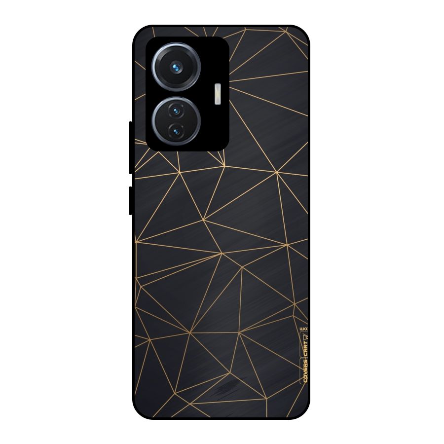 Black Golden Lines Metal Back Case for iQOO Z6 44W