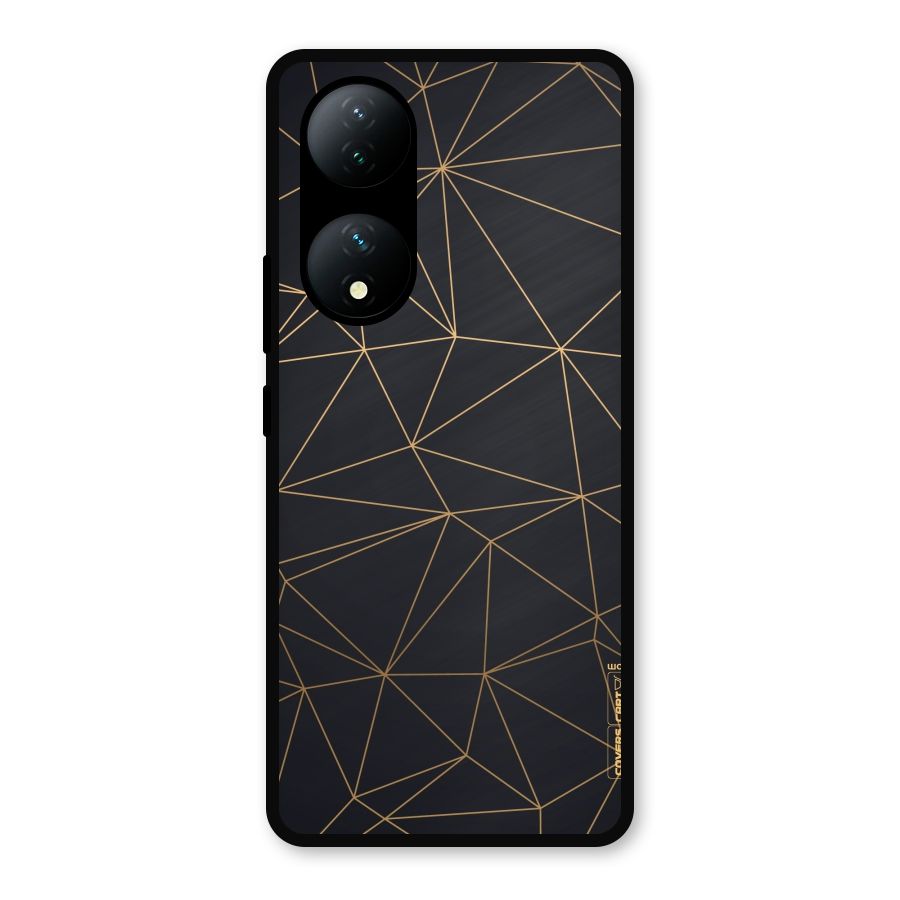 Black Golden Lines Metal Back Case for iQOO Z7