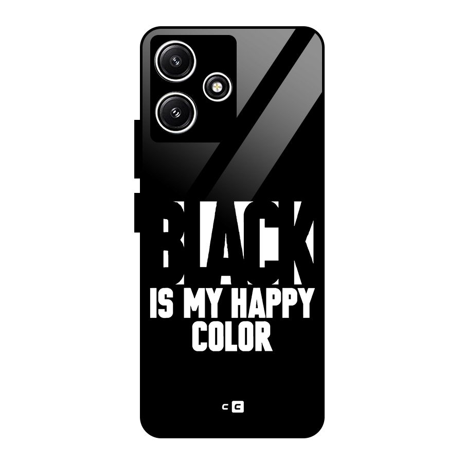 Black My Happy Color Glass Back Case for Poco M6 Pro