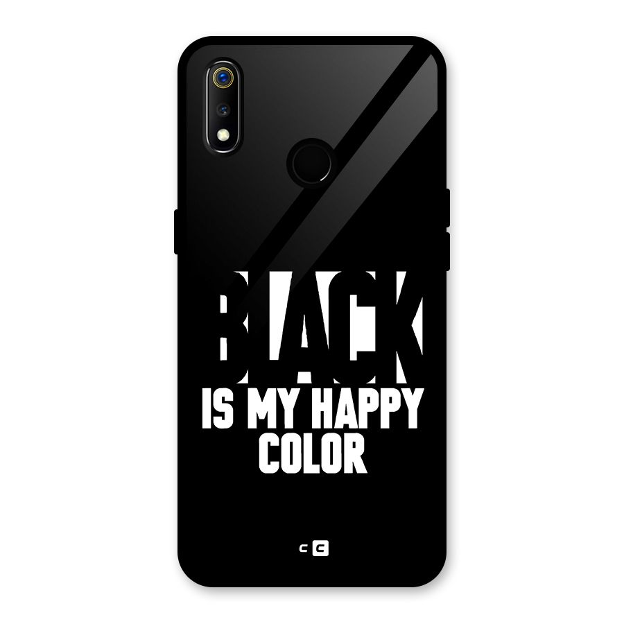 Black My Happy Color Glass Back Case for Realme 3i