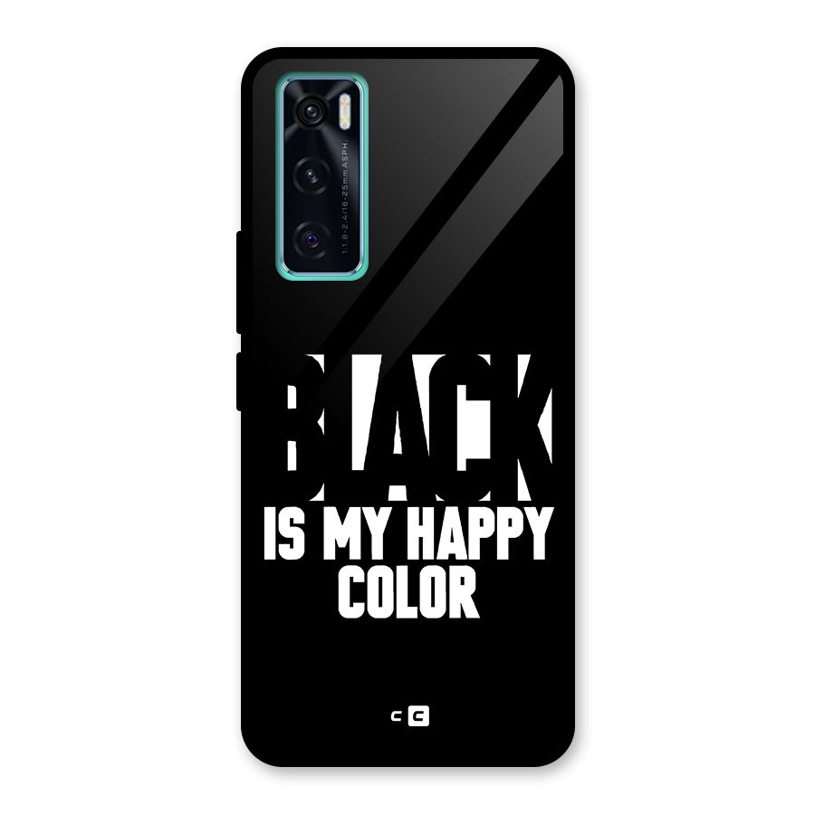 Black My Happy Color Glass Back Case for Vivo V20 SE