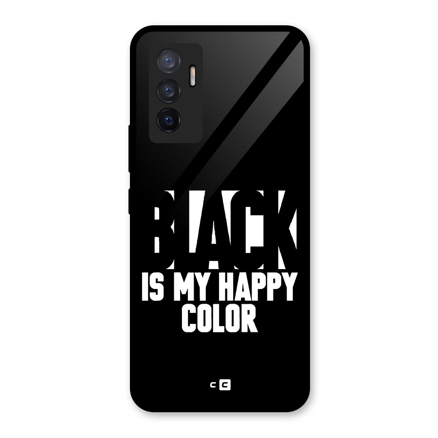 Black My Happy Color Glass Back Case for Vivo V23e