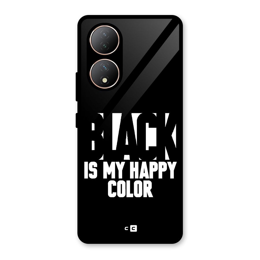 Black My Happy Color Glass Back Case for Vivo Y100A