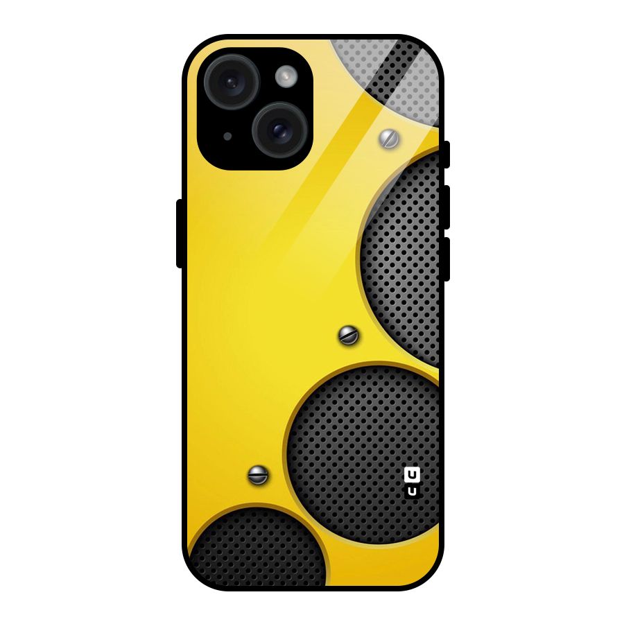 Black Net Yellow Glass Back Case for iPhone 15
