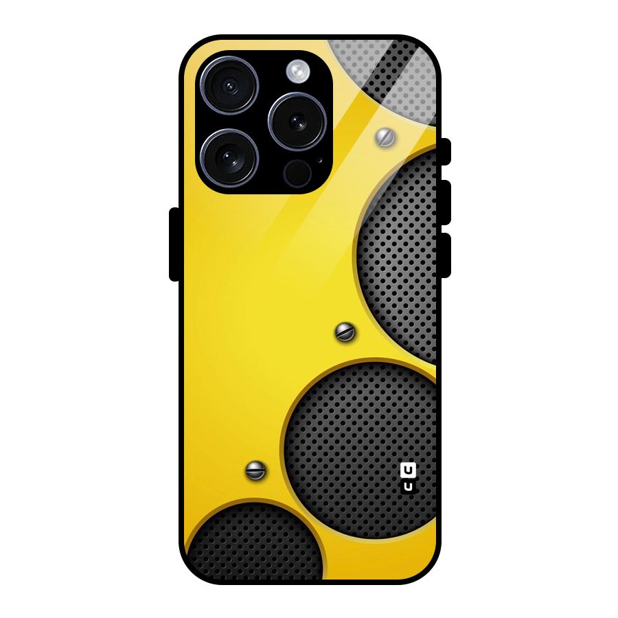 Black Net Yellow Glass Back Case for iPhone 15 Pro