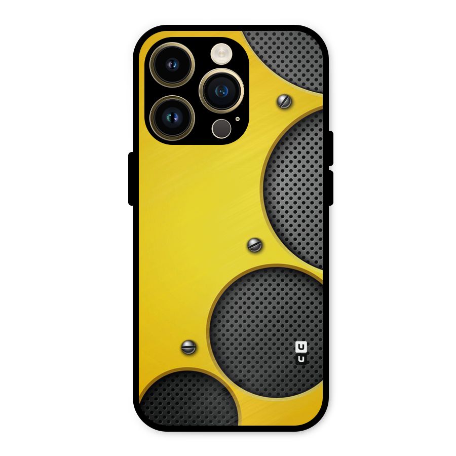Black Net Yellow Metal Back Case for iPhone 14 Pro