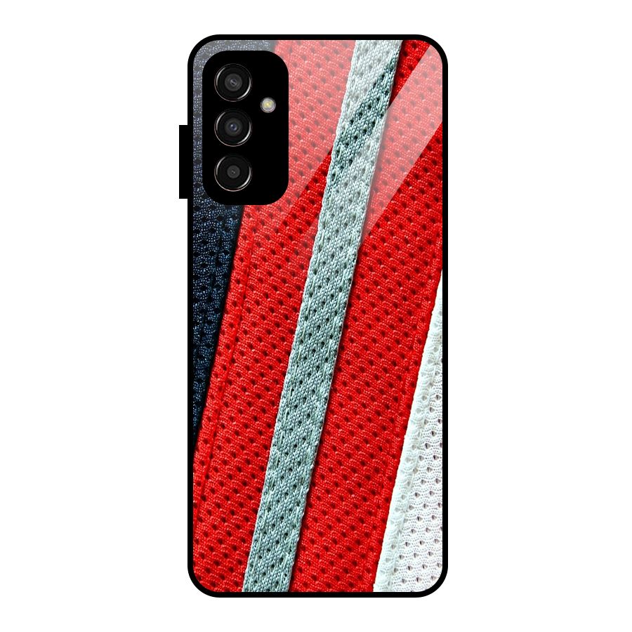 Black Red Grey Stripes Glass Back Case for Galaxy F13