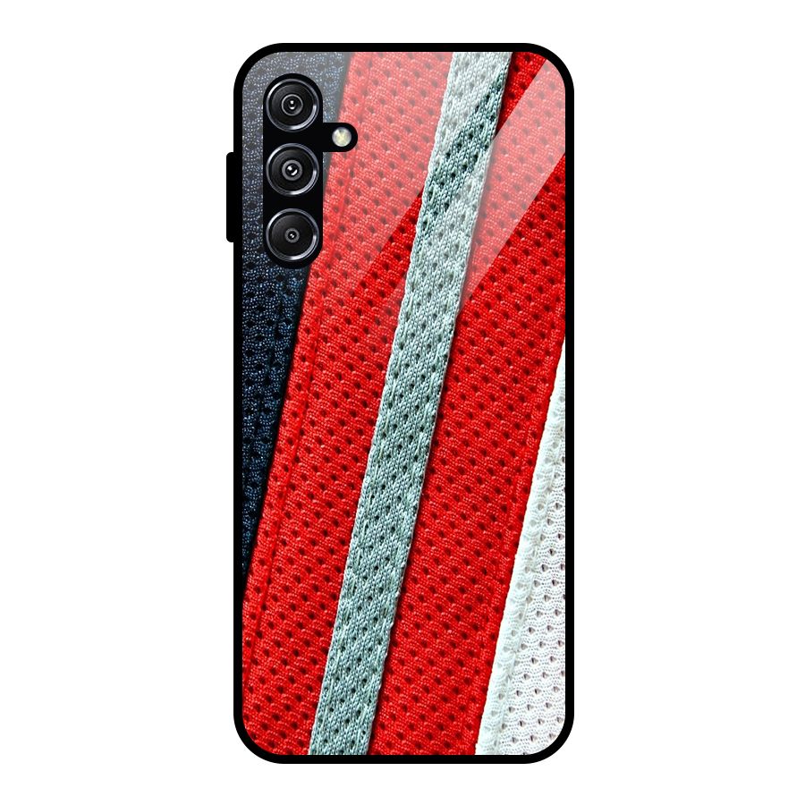 Black Red Grey Stripes Glass Back Case for Galaxy M34 5G