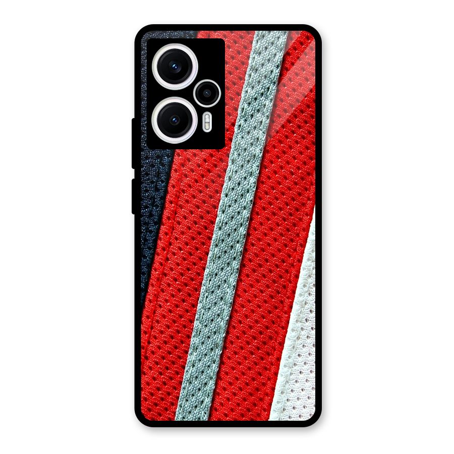 Black Red Grey Stripes Glass Back Case for Poco F5