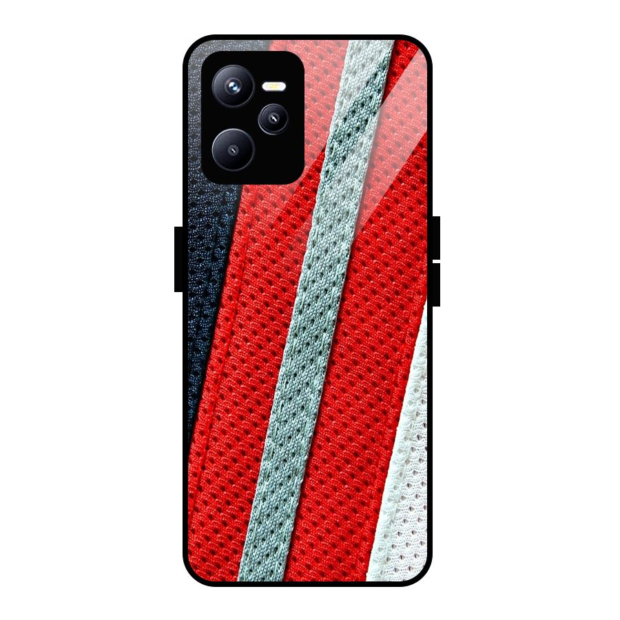 Black Red Grey Stripes Glass Back Case for Realme C35