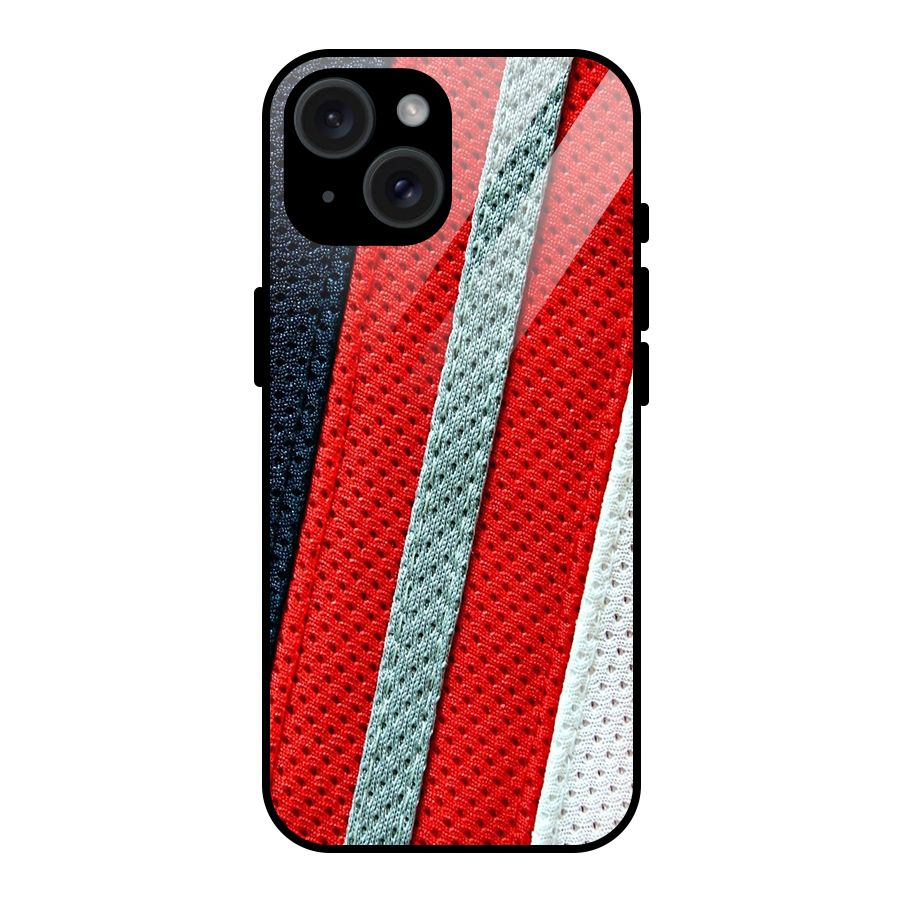 Black Red Grey Stripes Glass Back Case for iPhone 15
