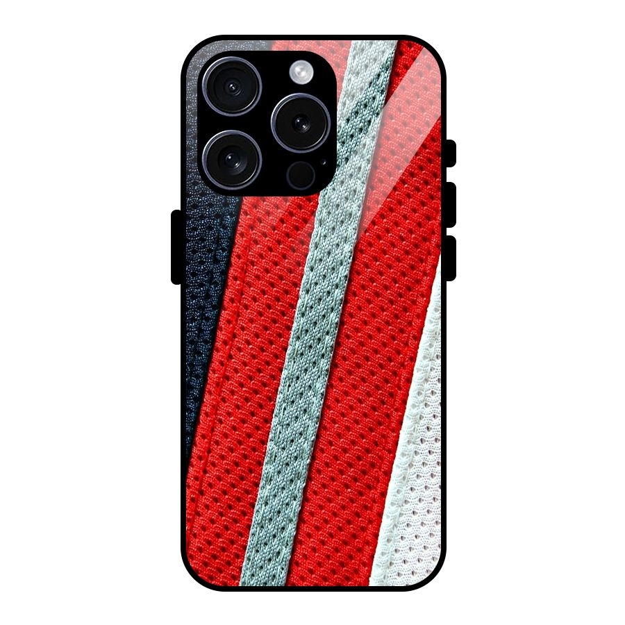Black Red Grey Stripes Glass Back Case for iPhone 15 Pro