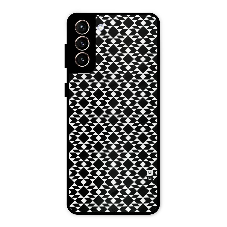 Black White Diamond Abstract Metal Back Case for Galaxy S21 Plus