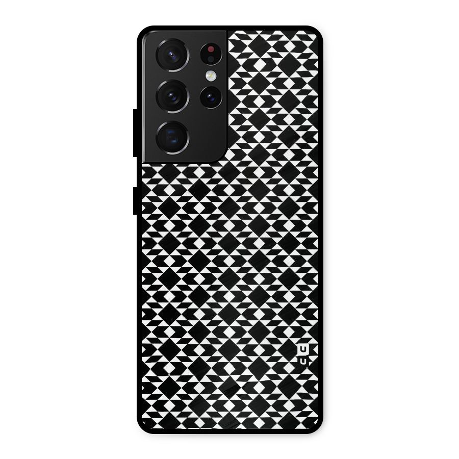 Black White Diamond Abstract Metal Back Case for Galaxy S21 Ultra 5G
