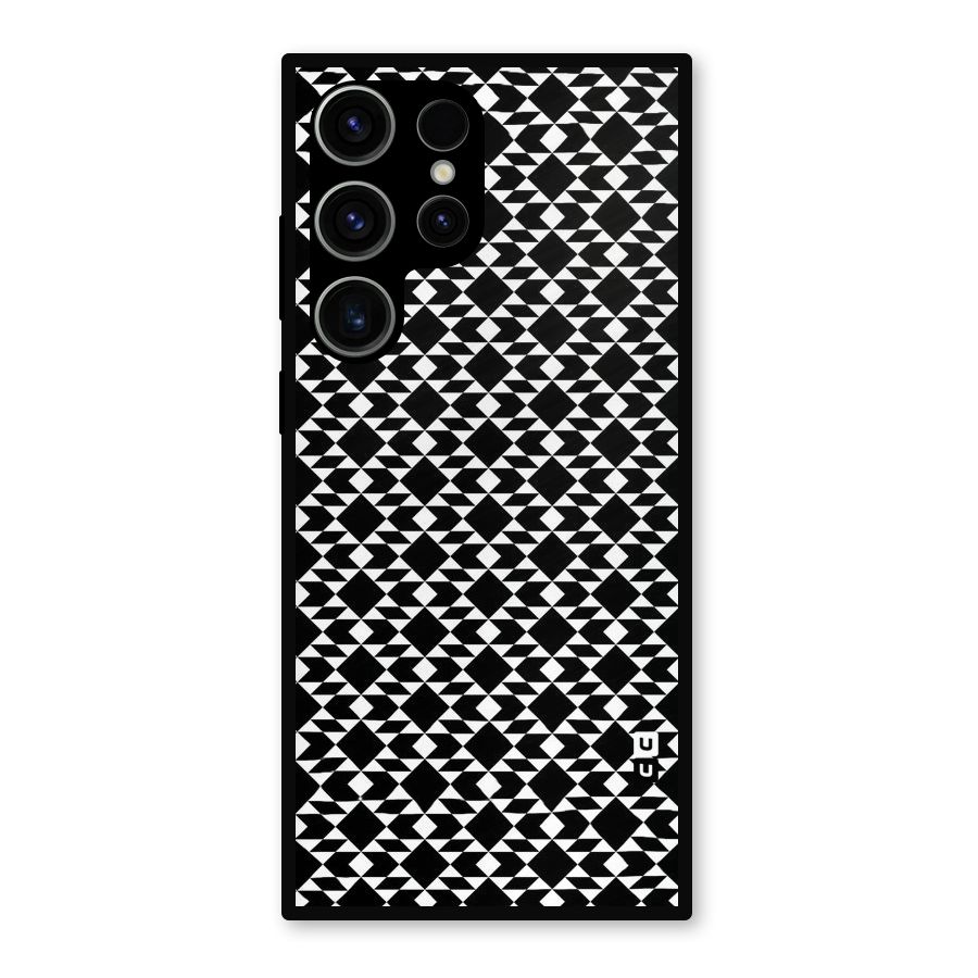 Black White Diamond Abstract Metal Back Case for Galaxy S23 Ultra