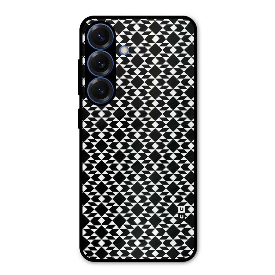 Black White Diamond Abstract Metal Back Case for Galaxy S25