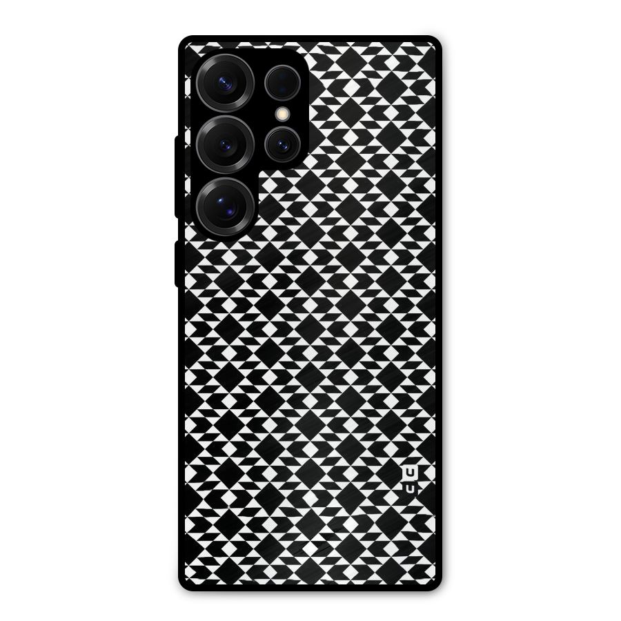 Black White Diamond Abstract Metal Back Case for Galaxy S25 Ultra