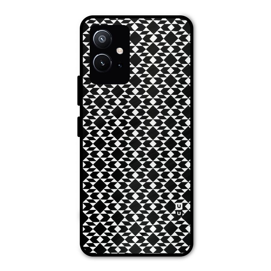 Black White Diamond Abstract Metal Back Case for Vivo T1 5G