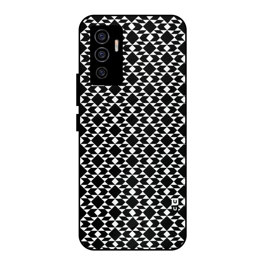 Black White Diamond Abstract Metal Back Case for Vivo V23e
