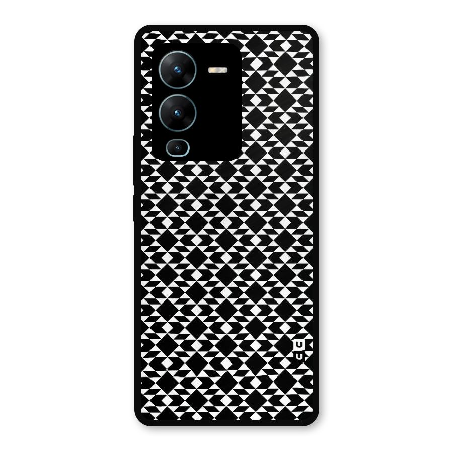 Black White Diamond Abstract Metal Back Case for Vivo V25 Pro