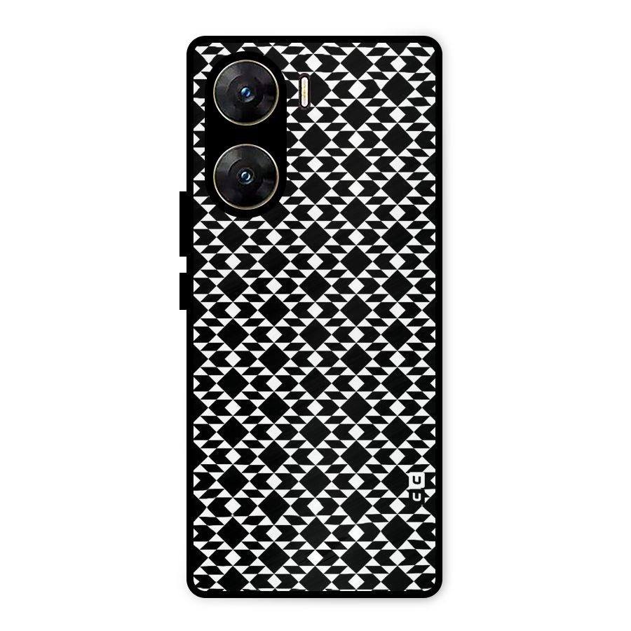 Black White Diamond Abstract Metal Back Case for Vivo V29e