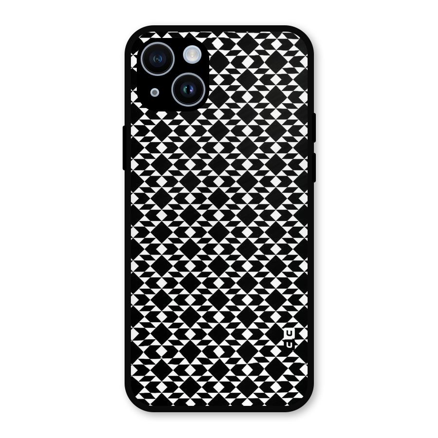 Black White Diamond Abstract Metal Back Case for iPhone 14