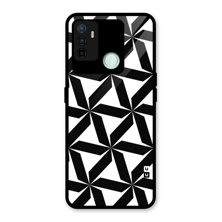 Black White Fan Design Glass Back Case for Oppo A53
