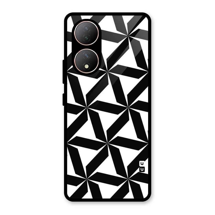 Black White Fan Design Glass Back Case for Vivo T2
