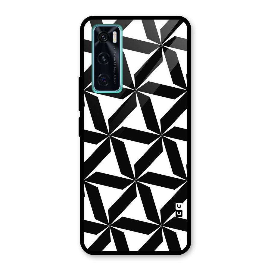 Black White Fan Design Glass Back Case for Vivo V20 SE