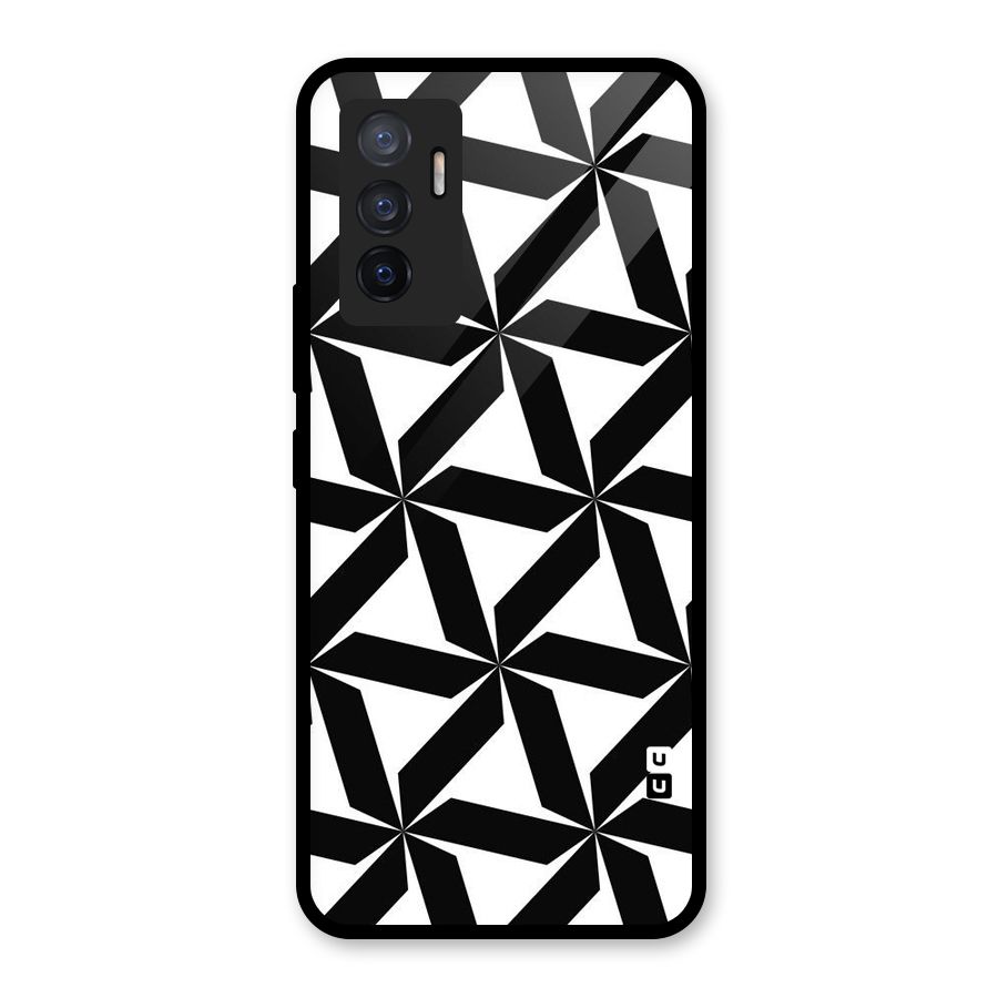 Black White Fan Design Glass Back Case for Vivo V23e