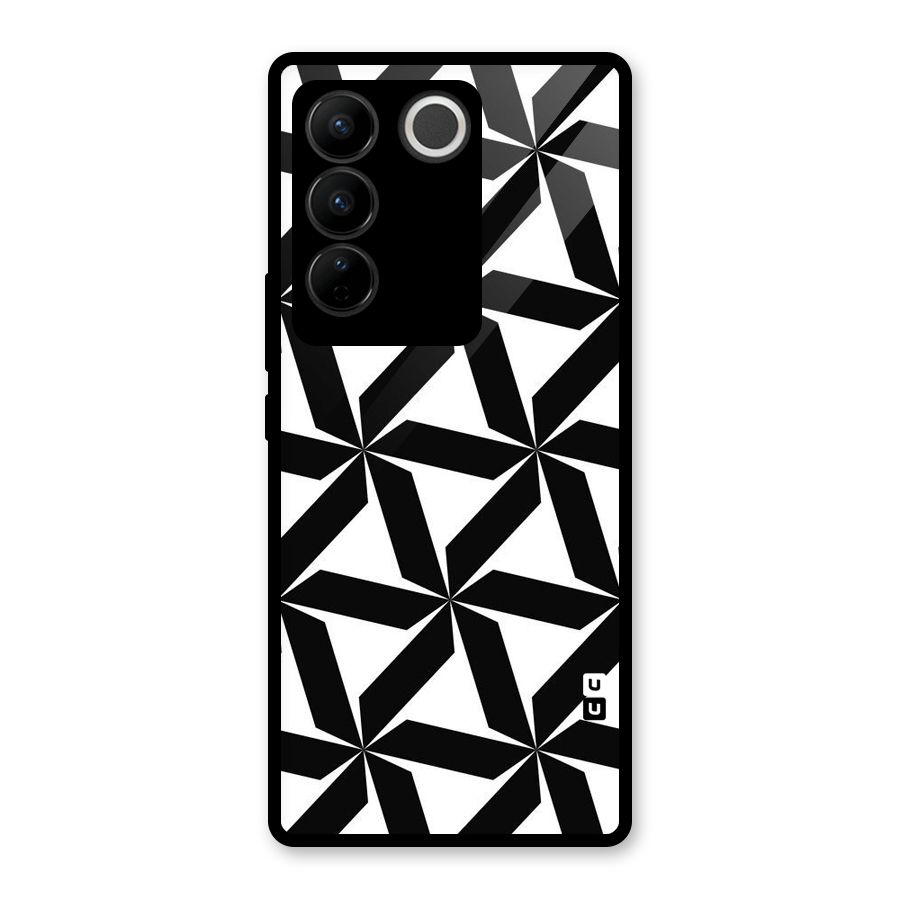 Black White Fan Design Glass Back Case for Vivo V27