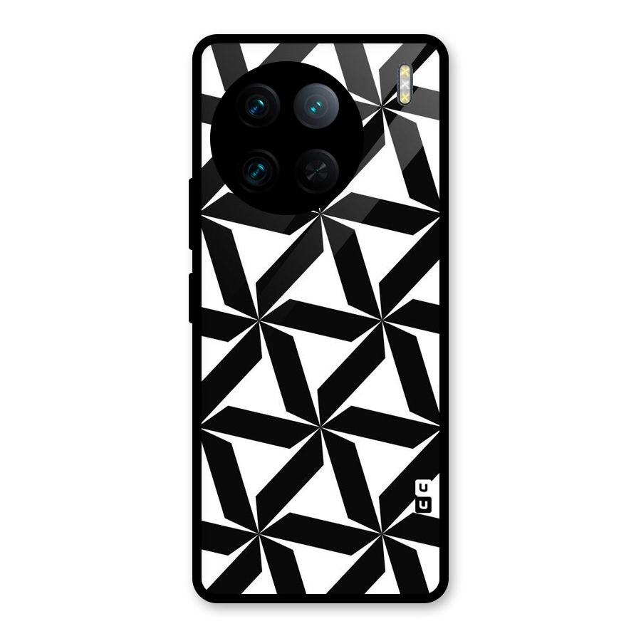 Black White Fan Design Glass Back Case for Vivo X90 Pro