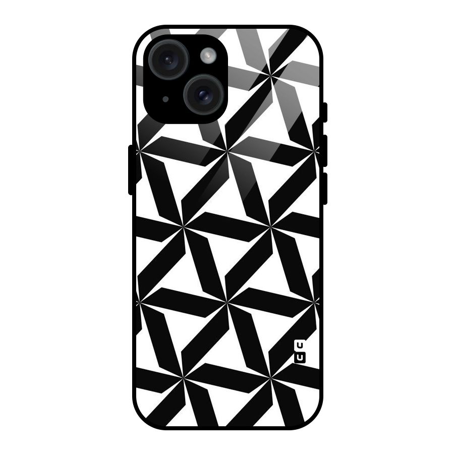 Black White Fan Design Glass Back Case for iPhone 15
