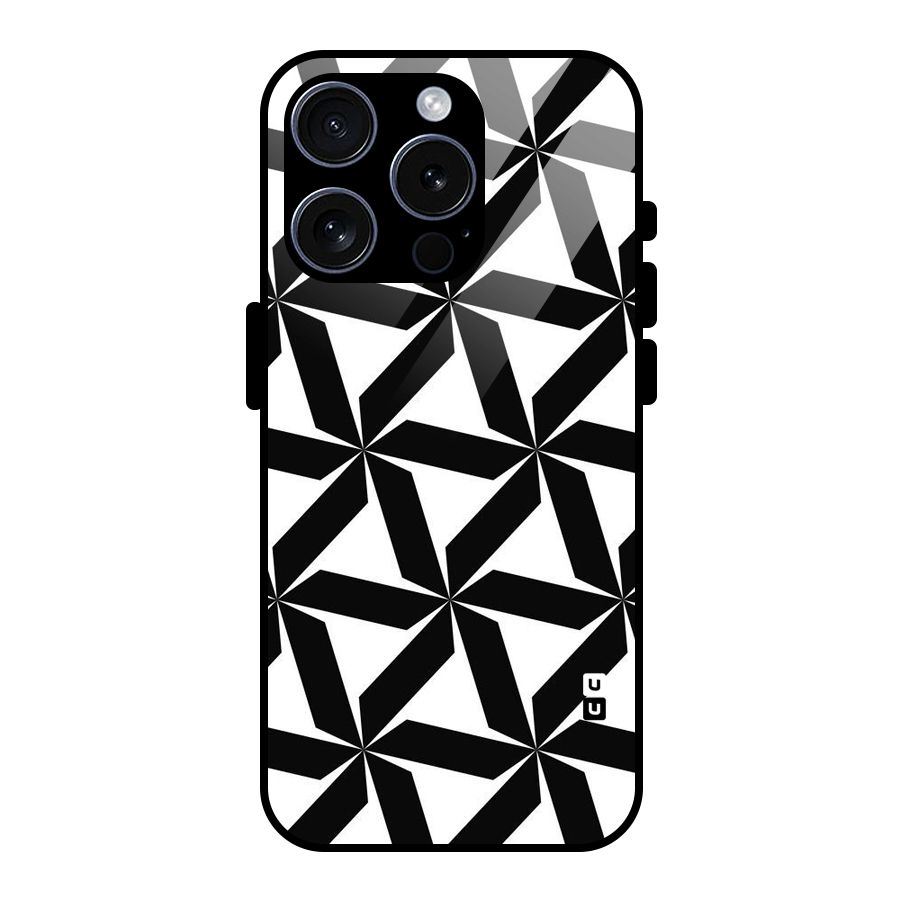 Black White Fan Design Glass Back Case for iPhone 15 Pro