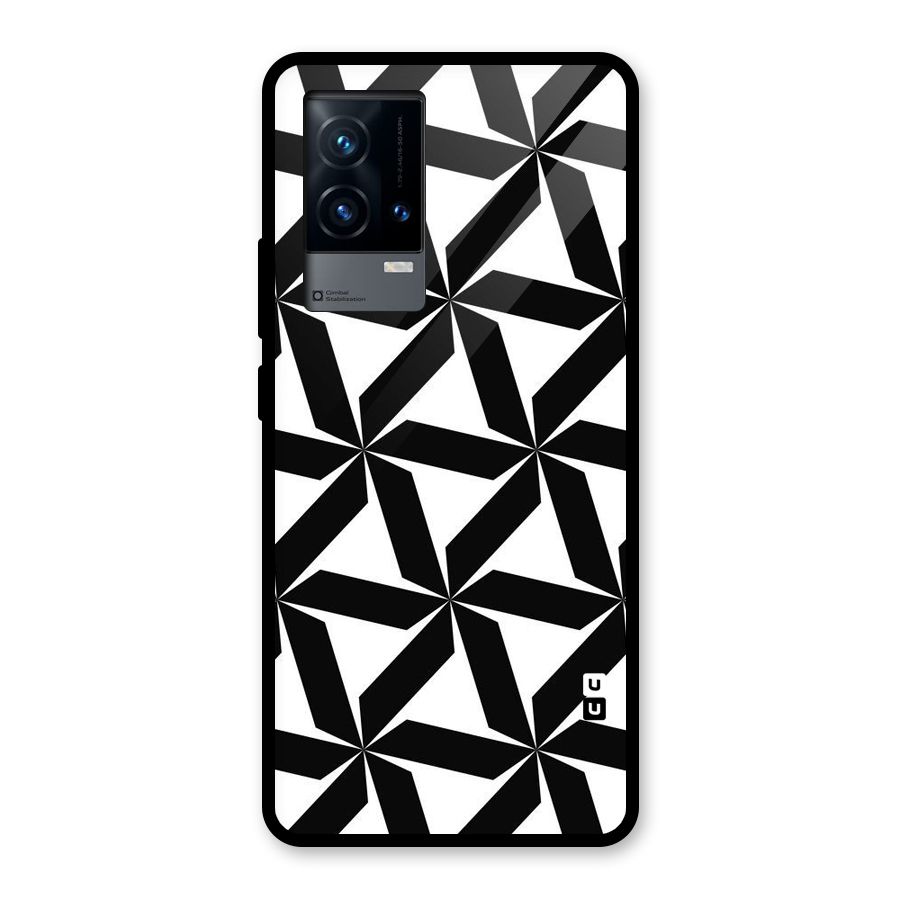 Black White Fan Design Glass Back Case for iQOO 9 5G