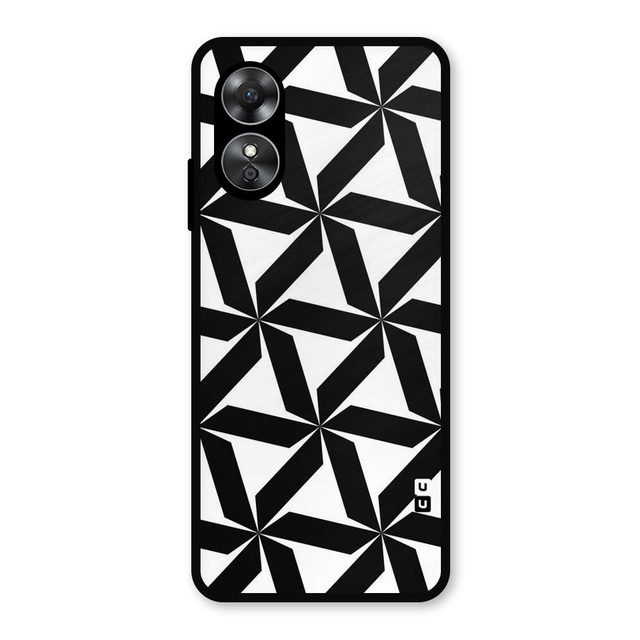 Black White Fan Design Metal Back Case for Oppo A17