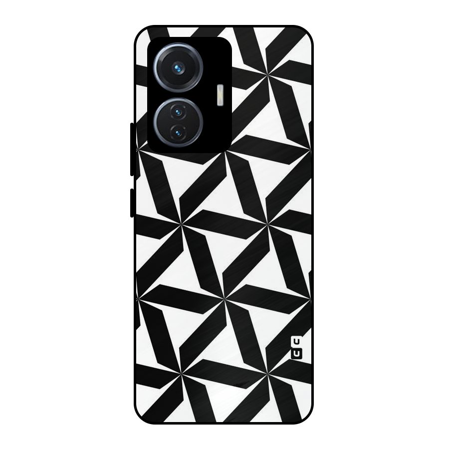 Black White Fan Design Metal Back Case for Vivo T1 44W