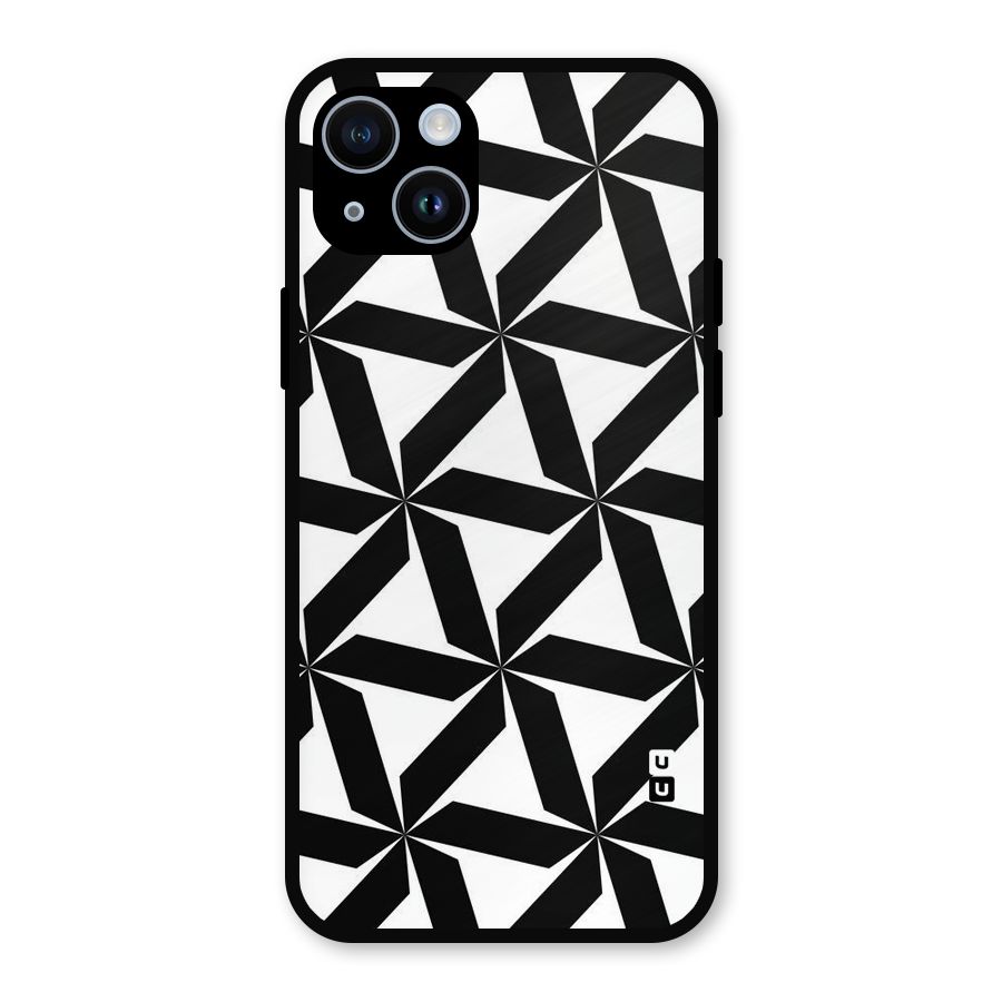 Black White Fan Design Metal Back Case for iPhone 14