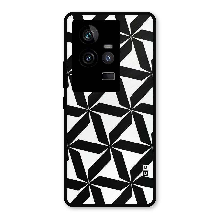 Black White Fan Design Metal Back Case for iQOO 11 5G