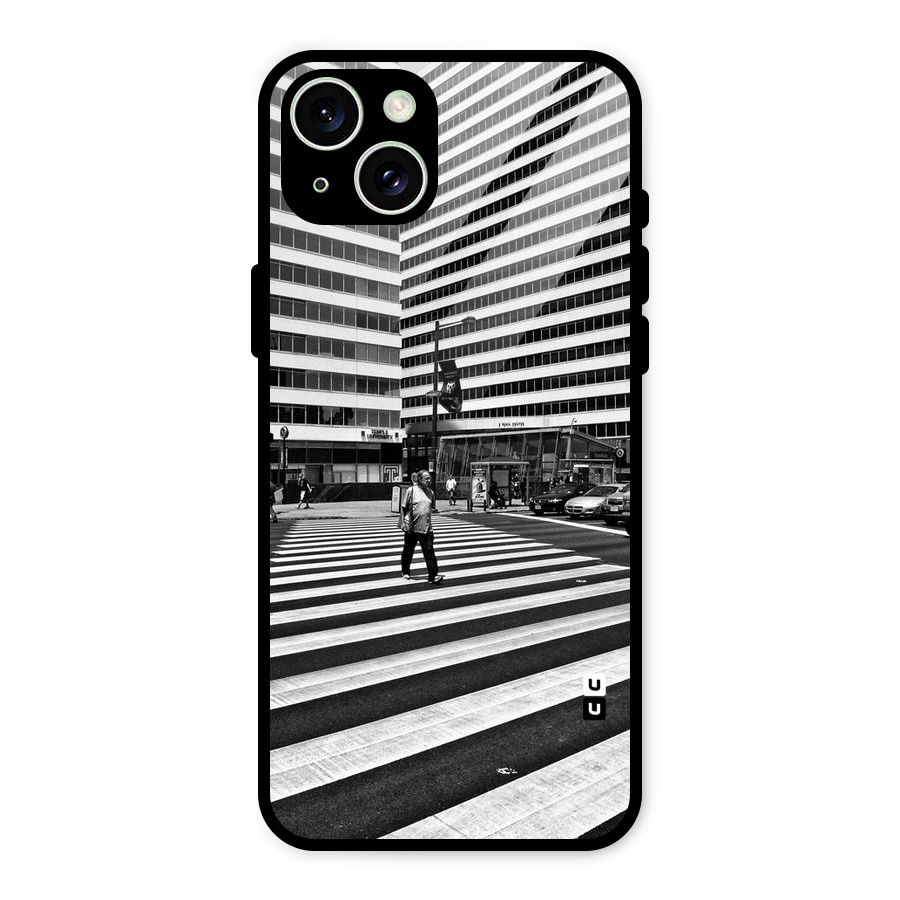 Black White Perspective Glass Back Case for iPhone 15 Plus