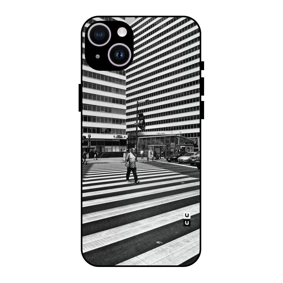 Black White Perspective Metal Back Case for iPhone 14 Plus