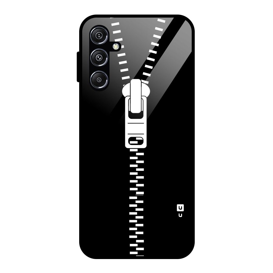 Black Zipper Glass Back Case for Galaxy M34 5G