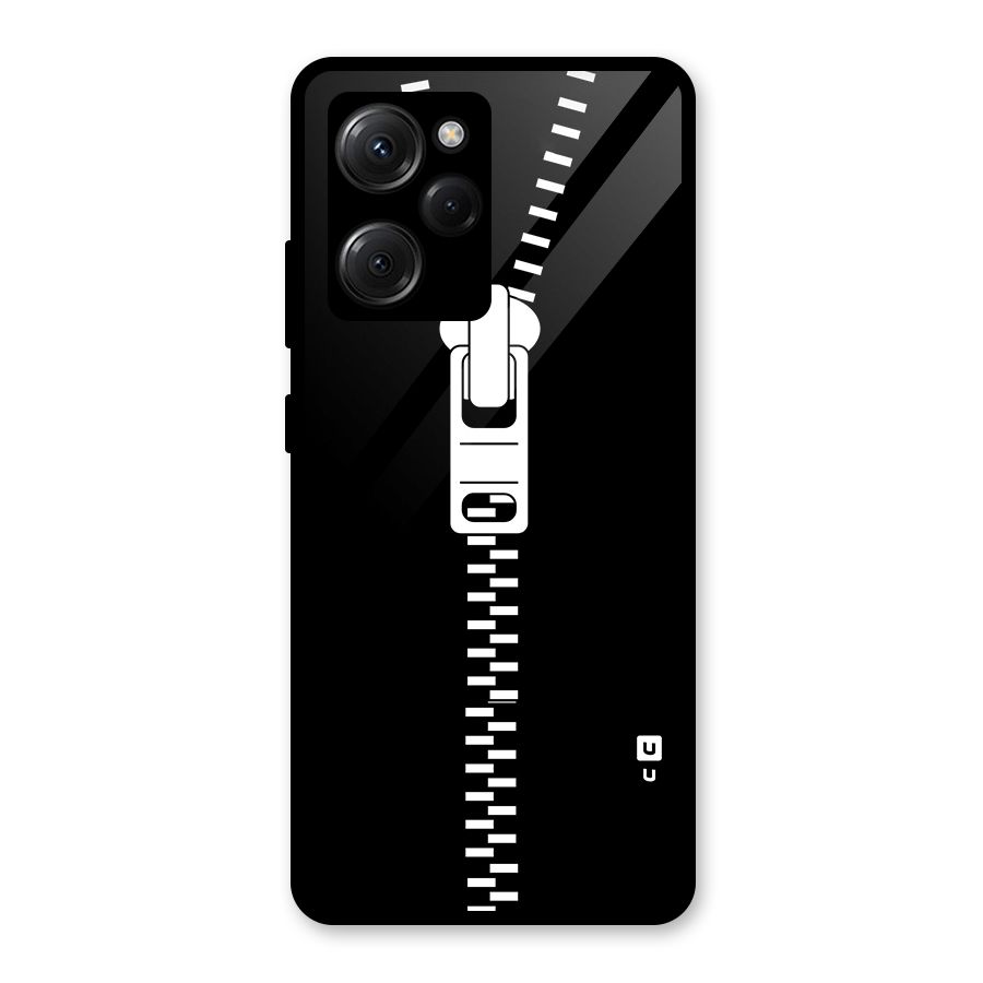 Black Zipper Glass Back Case for Poco X5 Pro