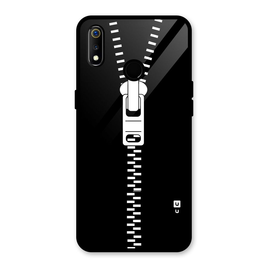 Black Zipper Glass Back Case for Realme 3i
