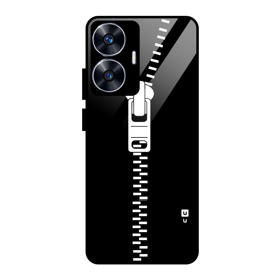 Black Zipper Glass Back Case for Realme Narzo N55