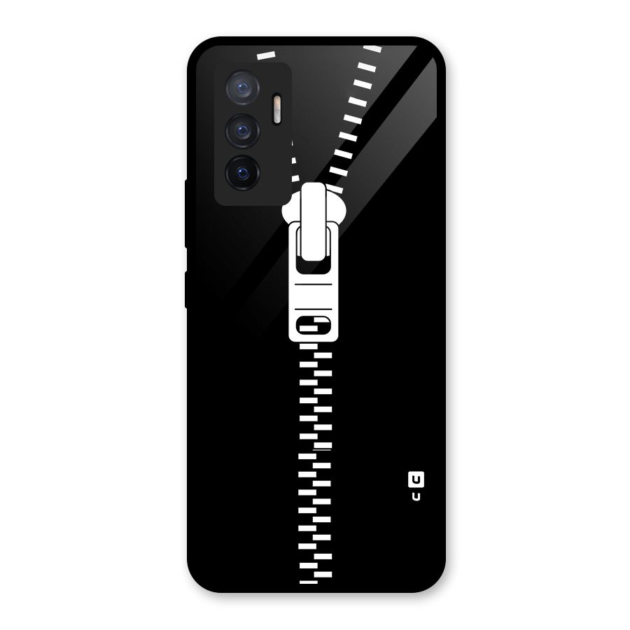 Black Zipper Glass Back Case for Vivo V23e