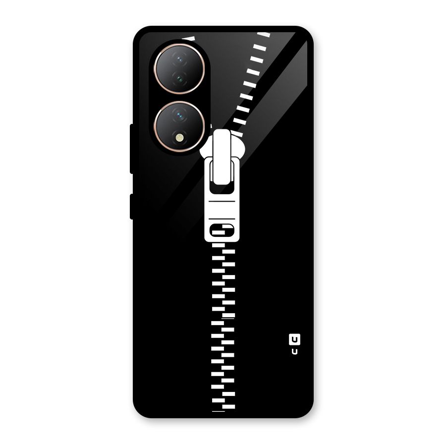 Black Zipper Glass Back Case for Vivo Y100A