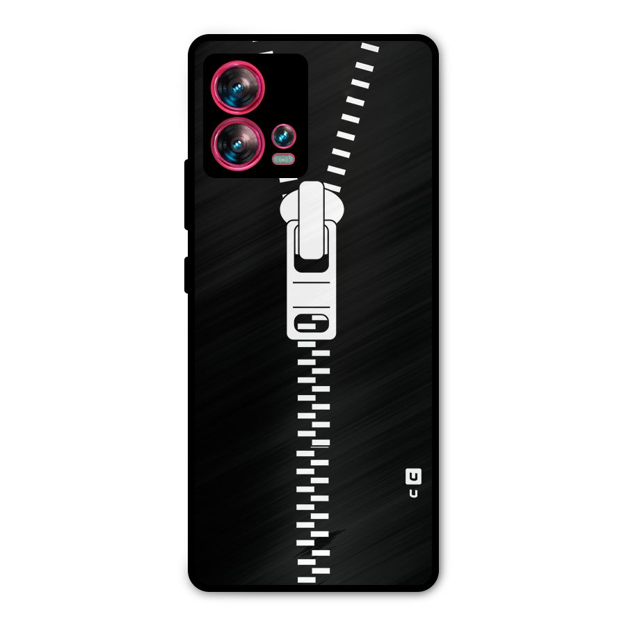 Black Zipper Metal Back Case for Motorola Edge 30 Fusion