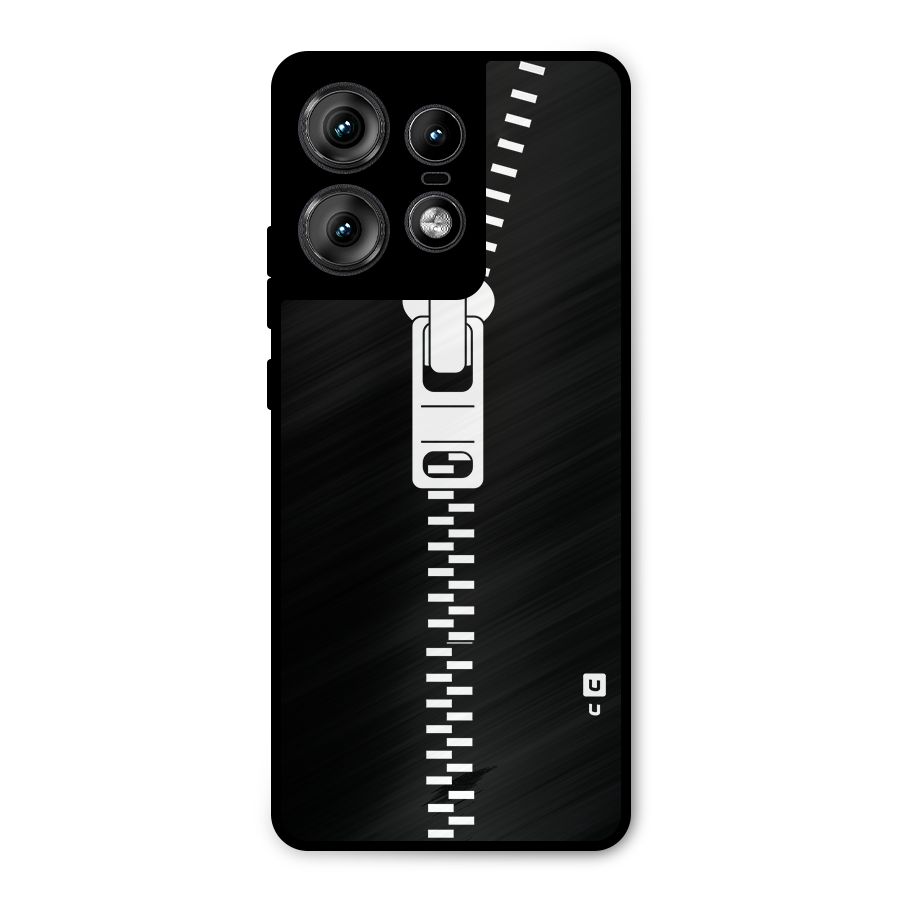 Black Zipper Metal Back Case for Motorola Edge 50 Pro