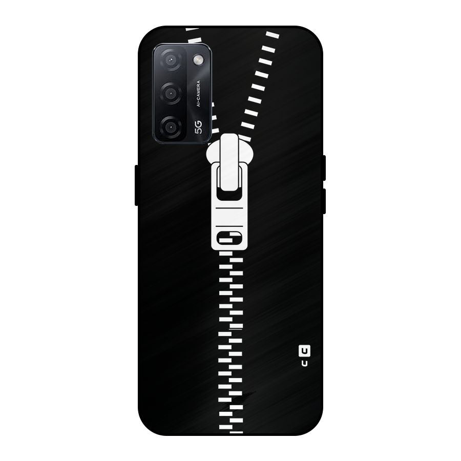 Black Zipper Metal Back Case for Oppo A53s 5G